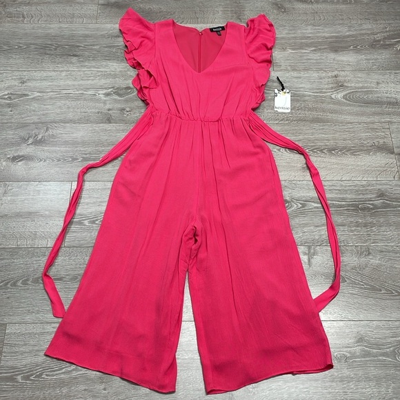 NWT Kensie Flutter Cap Sleeve Wide Leg Crop Jumpsuit Tie Waist Azalea Pink 4 - Picture 8 of 16